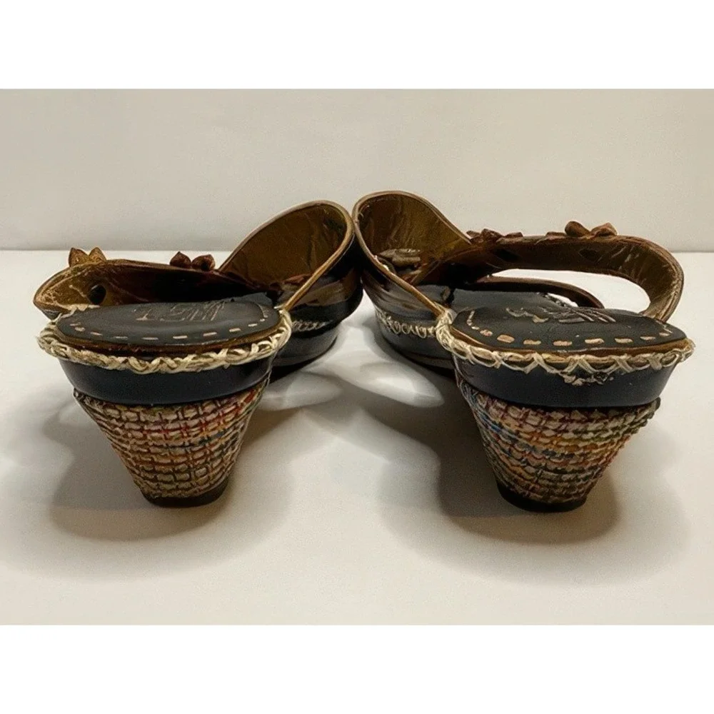 L'Artiste by Spring Step Leather Flower Sandals Women's 39 US 8.5 Black Red Boho